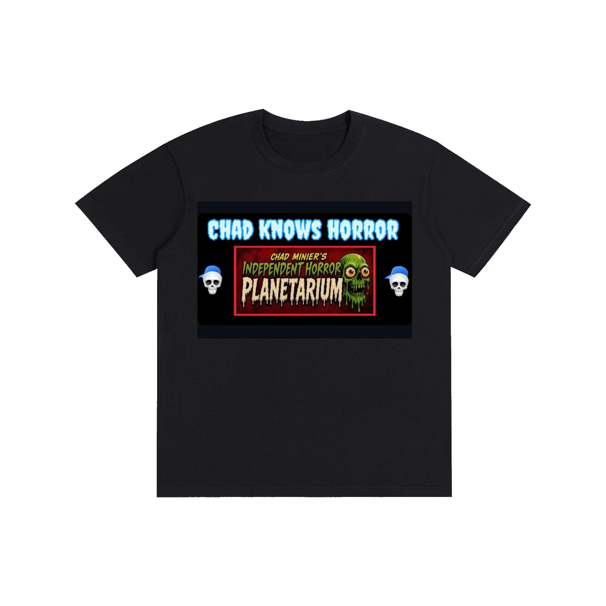 Double Sided Chad Knows Horror / VHS Horror Sticker Black Cotton T-Shirt