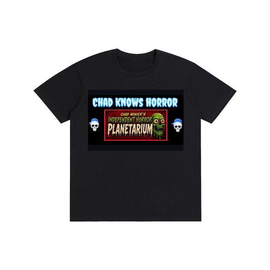 Double Sided Chad Knows Horror / VHS Horror Sticker Black Cotton T-Shirt