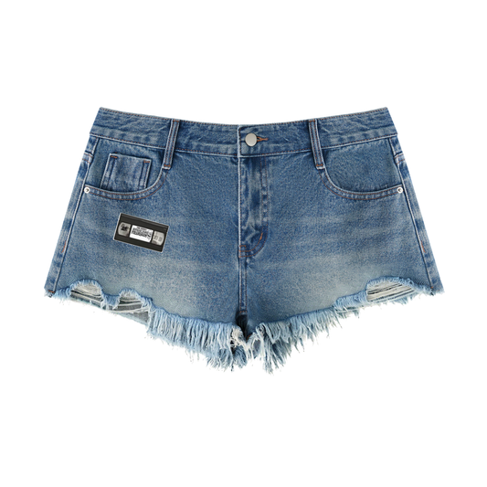 Double Sided VHS / VHS Black Women's Vintage Wash Raw Hem Denim Shorts