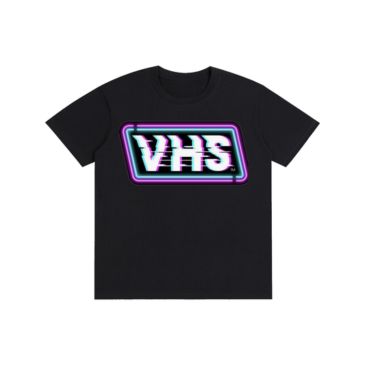 Double Sided VHS/ VHS Logo Black Cotton T-Shirt