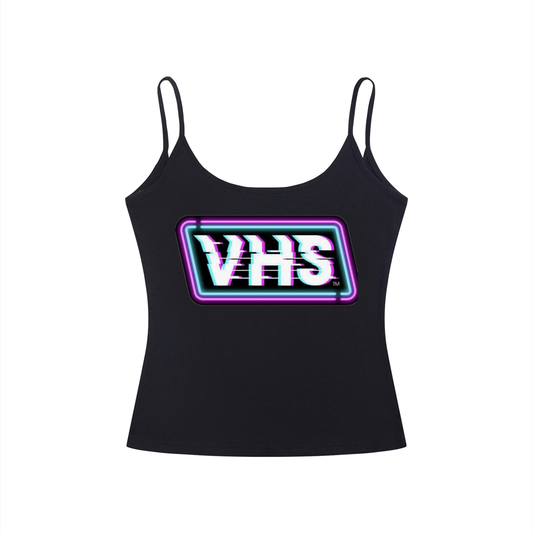 Double Sided VHS / Logo On Back Women’s Slim Fit Open-Back Tank Top