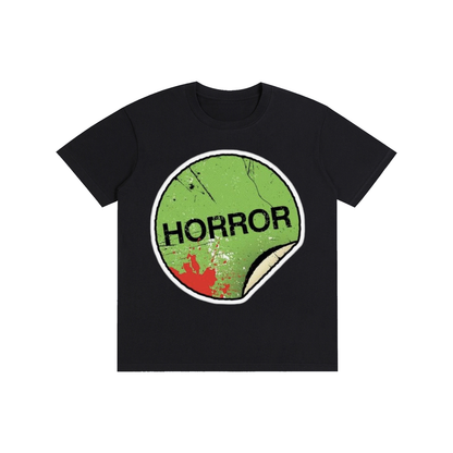 Double Sided Horror / Logo On Back Black CottonT-Shirt