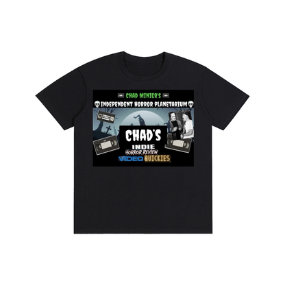 Double Sided Deluxe Video Review Logo / Support Indie Horror Black Cotton T-Shirt