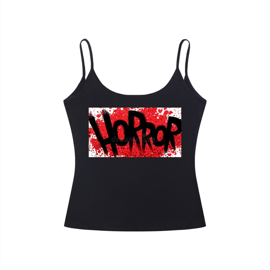 Double Sided Horror / Logo On Back Black Women’s Slim Fit Open-Back Tank Top